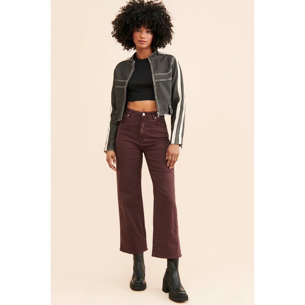 Rolla's Womens Heidi High Rise Loose Straight Jeans Size 24 Plum Burgundy
